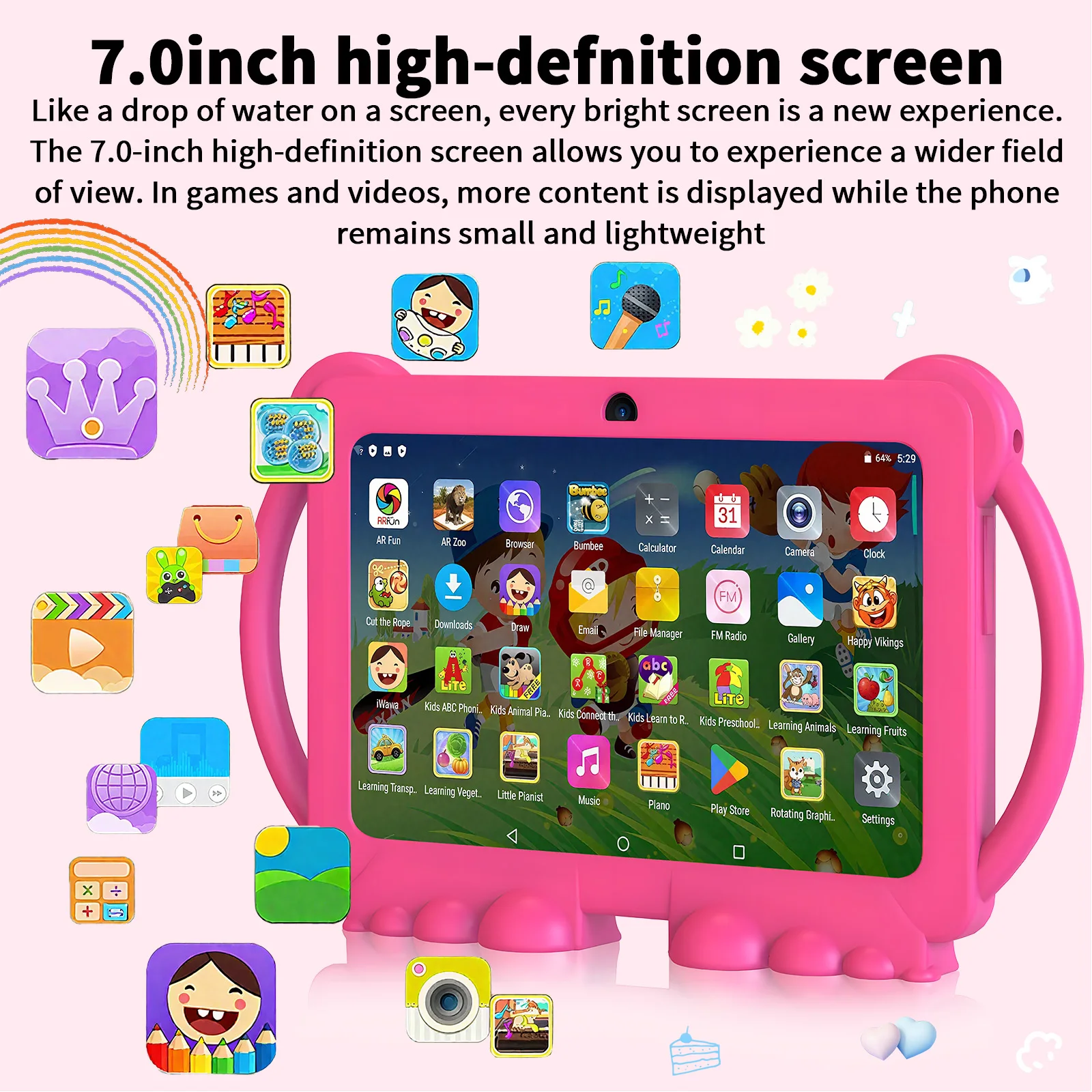 Relndoo 7 Inch Kid Tablet Android 13, 6GB(3+3 expanded) RAM 32GB ROM, WiFi, Dual Camera, IPS Screen, Kids Game Learning Tablets