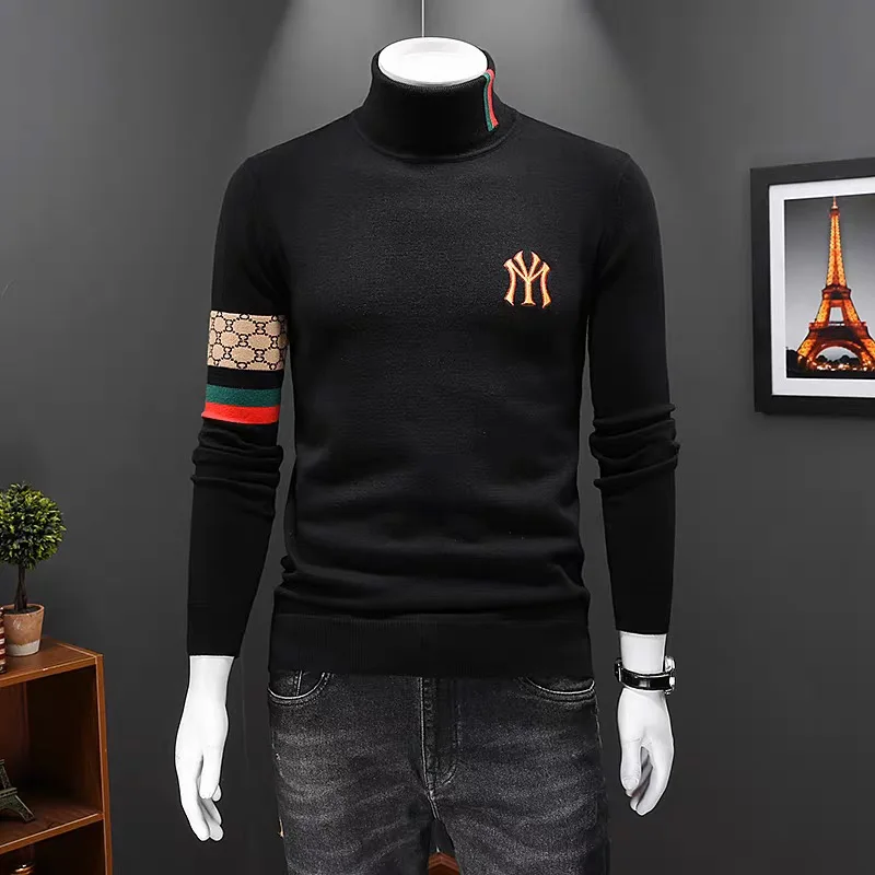 

Высококачественные бренды длинные рукава высокий воротник мужские трикотажные свитеры корейские Изысканный вышитые жаккарды модные Удобно джемперы для отдыха