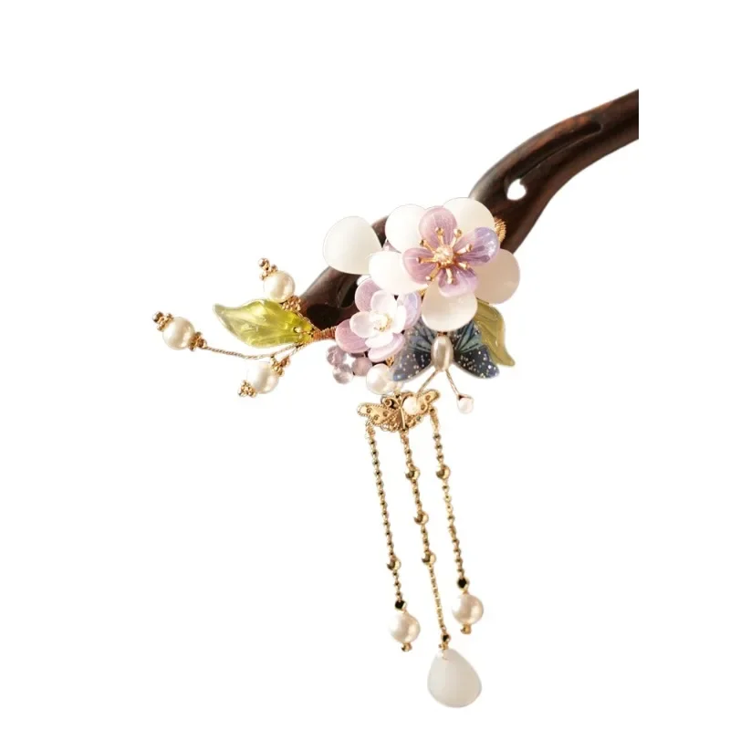 

Purple Sunflower Hairpin Antique Female Pearl Tassel Step Shake Daily Disc Hair Advanced Sense