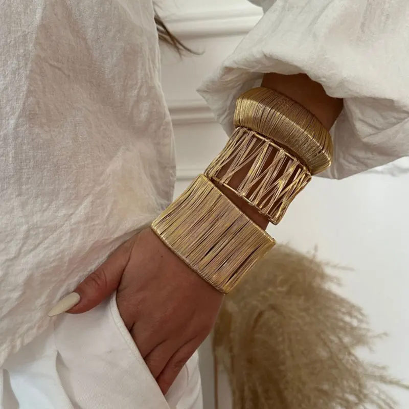 KMVEXO Vintage Hip Hop Metall Linie Manschette Armreifen Punk Gold Silber Farbe Geometrische Offene Armreifen Für Frauen Armband Männer Schmuck