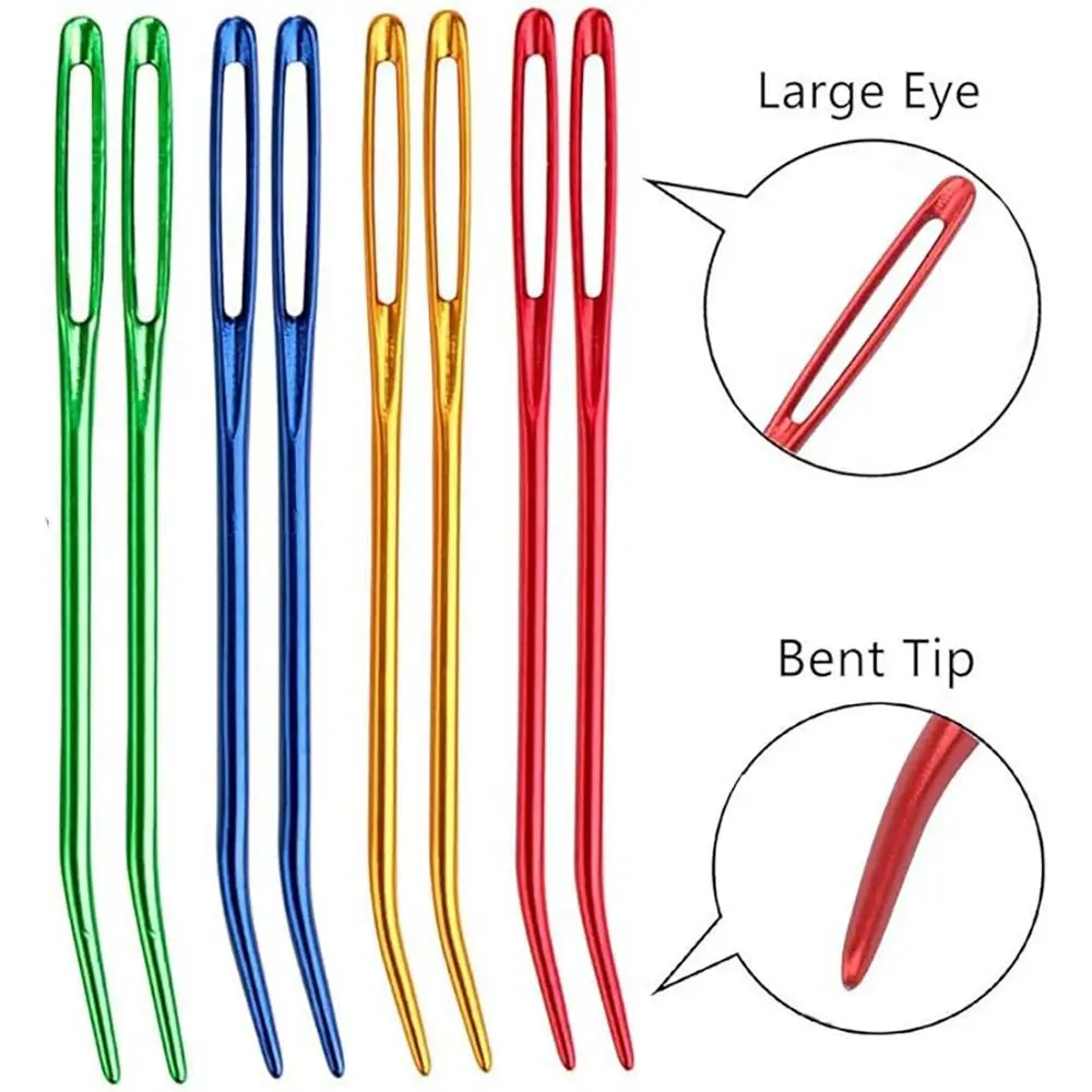 2pcs Sewing Big Eye Bent Needle Aluminum Bent Tip Tapestry Darning Knitting Needles Needlework Crafts DIY Accessories