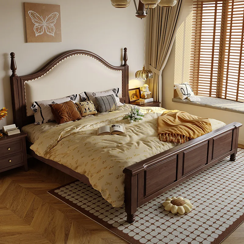 

Medieval soft American bed Internet celebrity solid wood double bed 1.8m black walnut wedding bed master bedroom European 1.5M