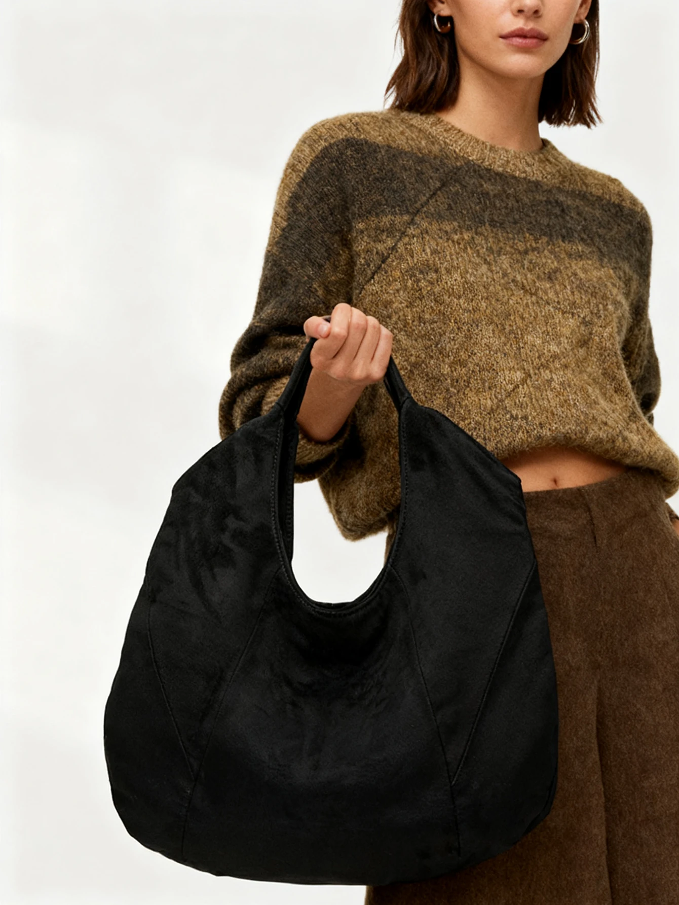 2025 nova imitação de camurça bolsa de bolinho de grande capacidade, bolsa de axila retrô, bolsa de ombro casual de deslocamento feminino