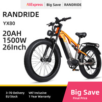 RANDRIDE YX80 Electric Bicycle Adult 1500W Men's E-Mountain ebike 48V20AH Battery,26 Inch Wide Tyre Men's Electric Bike