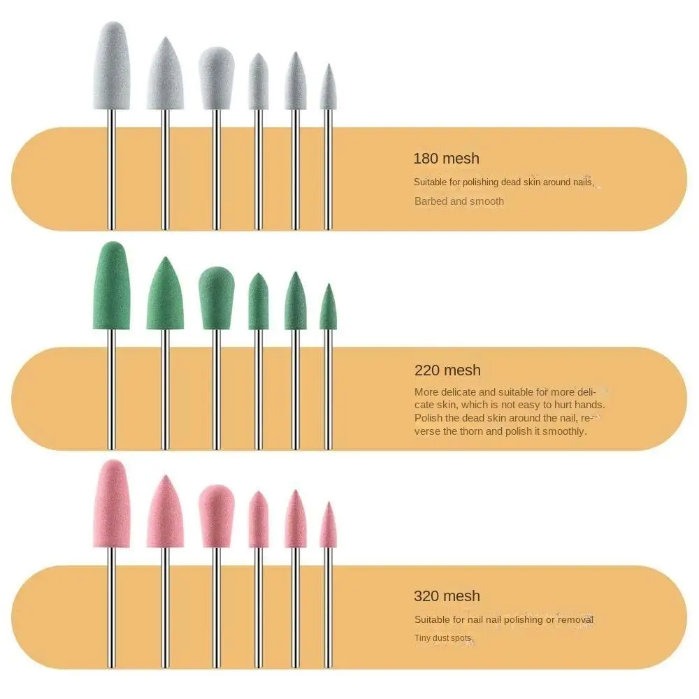 Tête de polissage des ongles en silicone, 6 pièces/ensemble, accessoires pour ponceuse électrique