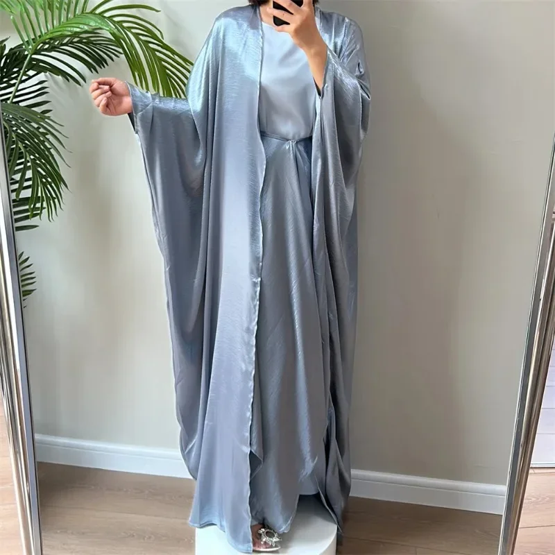 

Ramadan Open Satin Muslim Kimono Abaya for Women Kaftans Robe Femme Musulmane Cardigan Dress Islam Turkey Prayer Clothes Kebaya