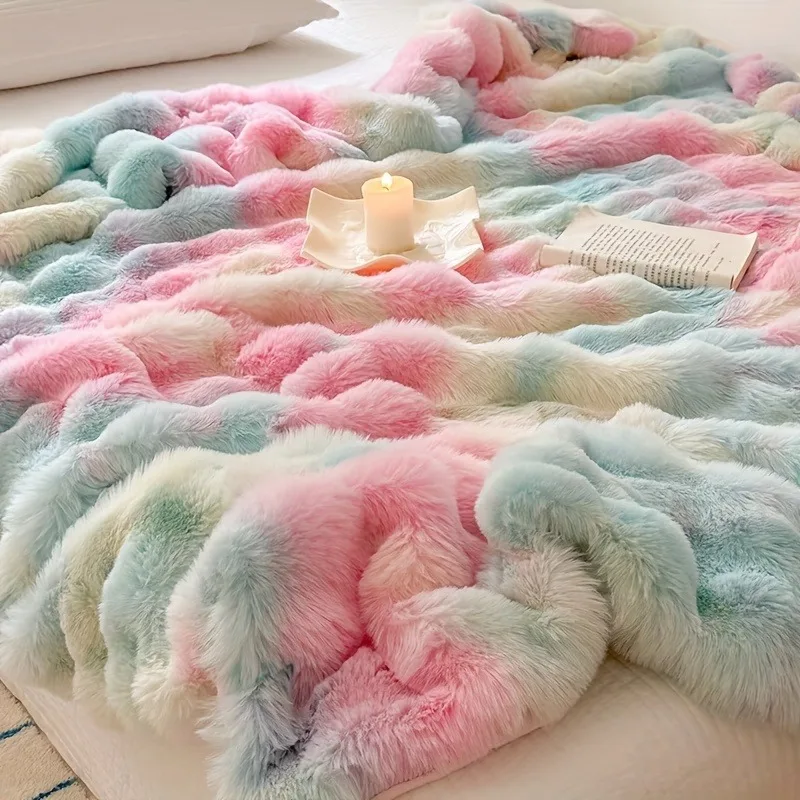 Faux Rabbit Fleece Blanket Solid Color Blanket Soft Warm Throw Blanket Nap Blanket For Couch Sofa Multi-purpose Gift Blanket