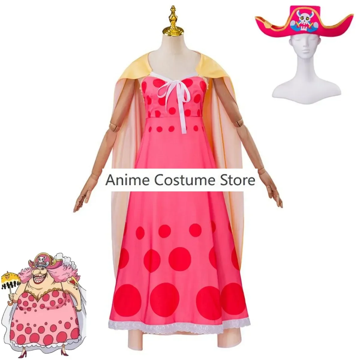 Anime Charlotte Linlin Big Mom Cosplay Costume Four Emperors Pink Dress Cloak Hat Adult Woman Sexy Halloween Carnival Suit