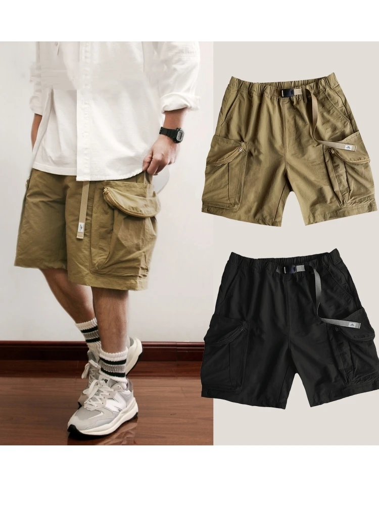 

Retro Japanese Sle Outdoor Workwear orts for Men Summer Slim Fit Zipper ket Wide Leg Trendy Loose Five-Quarter Pants