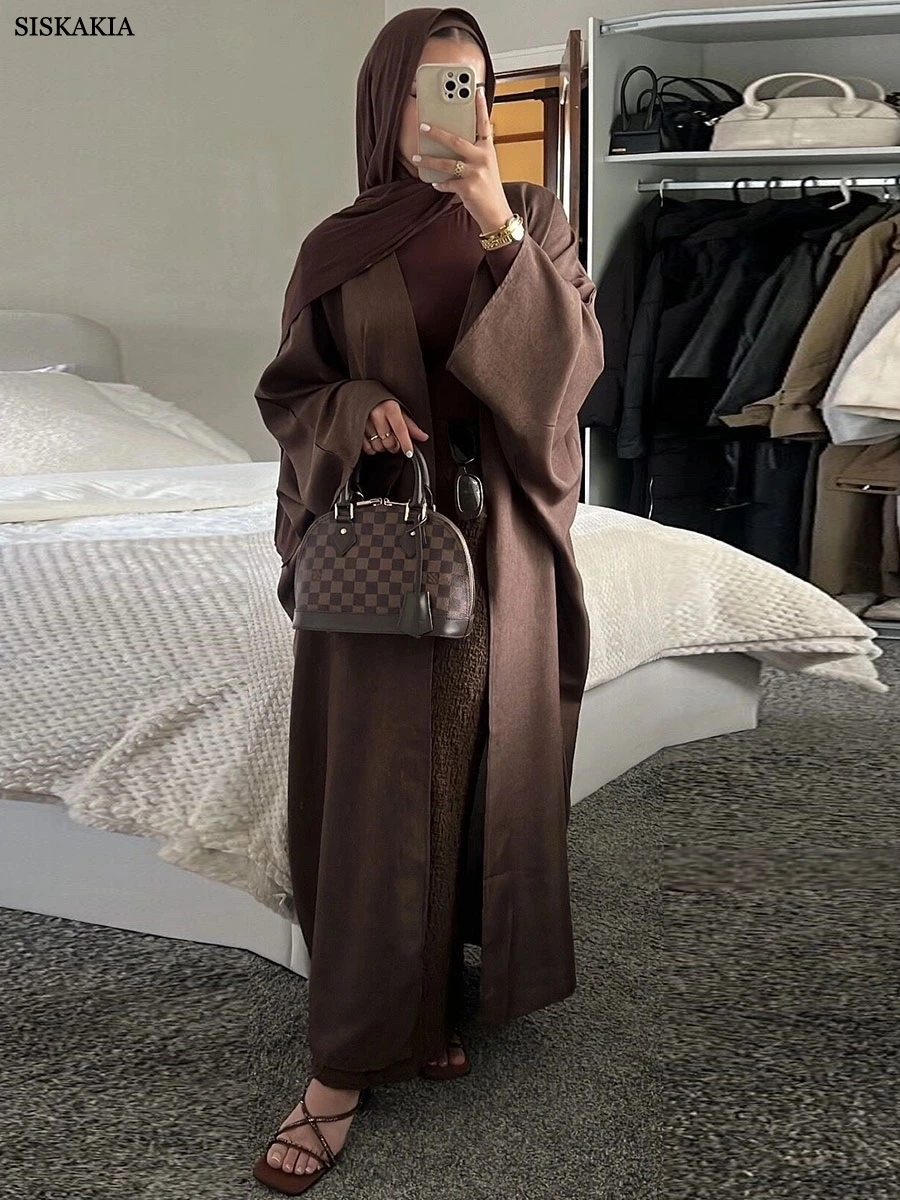 Siskakia Open Abayas For Muslim Woman Solid Brief Urban Islamic Clothing Kuwaiti Moroccan African Arab Casual Kaftan Fashion