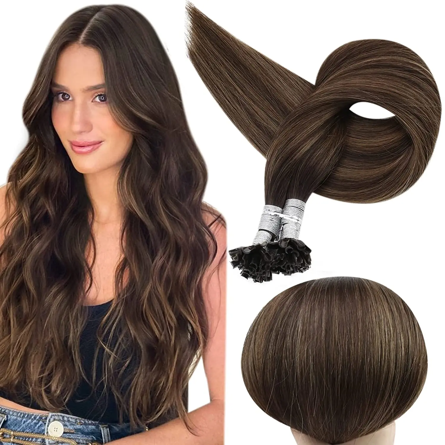 Volledige Glans U Tip Hair Extensions Fusion Haar Balayage Kleur 40-50g Keratine Lijm Kralen Prebonded Human hair Extensiones