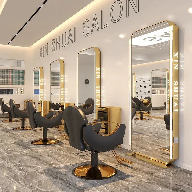 High-end barber shop mirror floor type hairdressing mirror table hair salon special ins hair cutting mirror