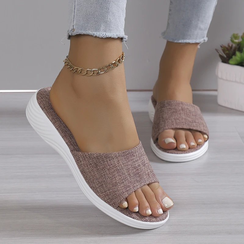 DOGHC-Zapatillas De Tela Antideslizantes Para Mujer, Zapatos De Tacón Con Plataforma Suave, Chanclas Informales De Uso Diario