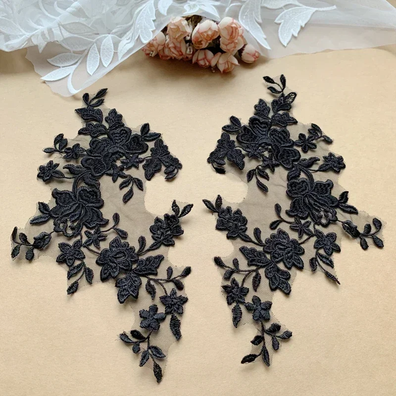 10 Pieces New Fashionable Black Artificial Silk Lace Embroidery Decal Fabric, Accessories for Wedding and Children's Clothing