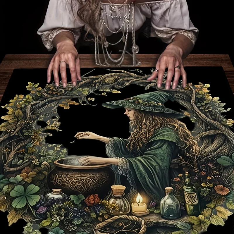 Tarot Witchy Tarot Tablecloth Altar Boho Mystic Occult Decor Hexagonal Cloth Runner 60x60cm Printed Tapestry Textile Print