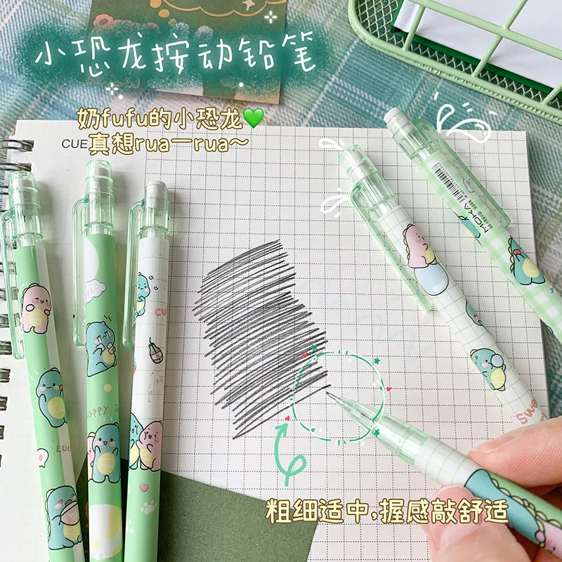 Cute Cartoon Mechanical Pencils Set, Lápis Automáticos com Recargas, Papelaria Coreana, Escrita, Canetas de Imprensa para Escola e Escritório, 4-6Pcs