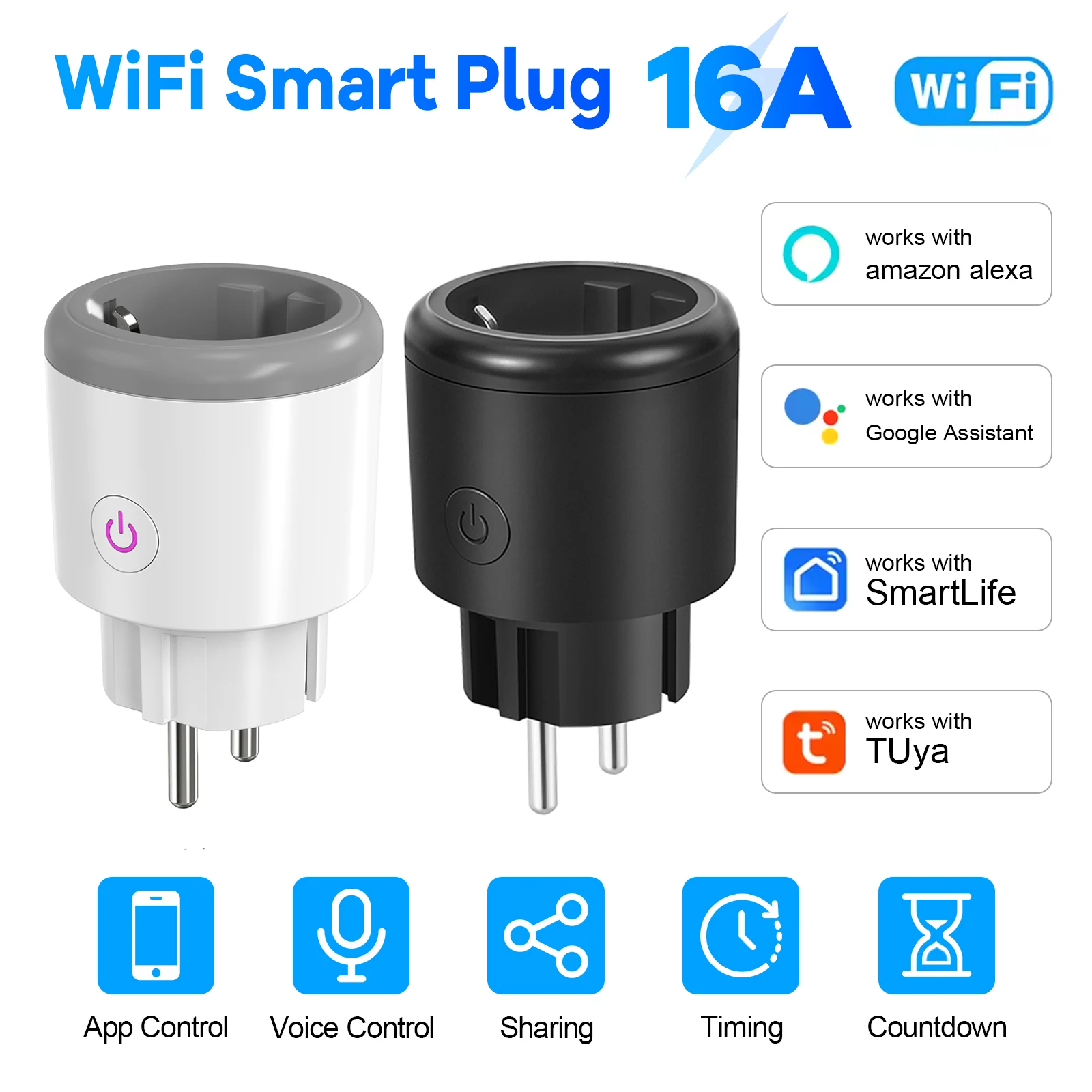Enchufe Inteligente WiFi Con Monitor De Energía | Control Por Voz Con Alexa Y Google | Temporizador Y App Remota