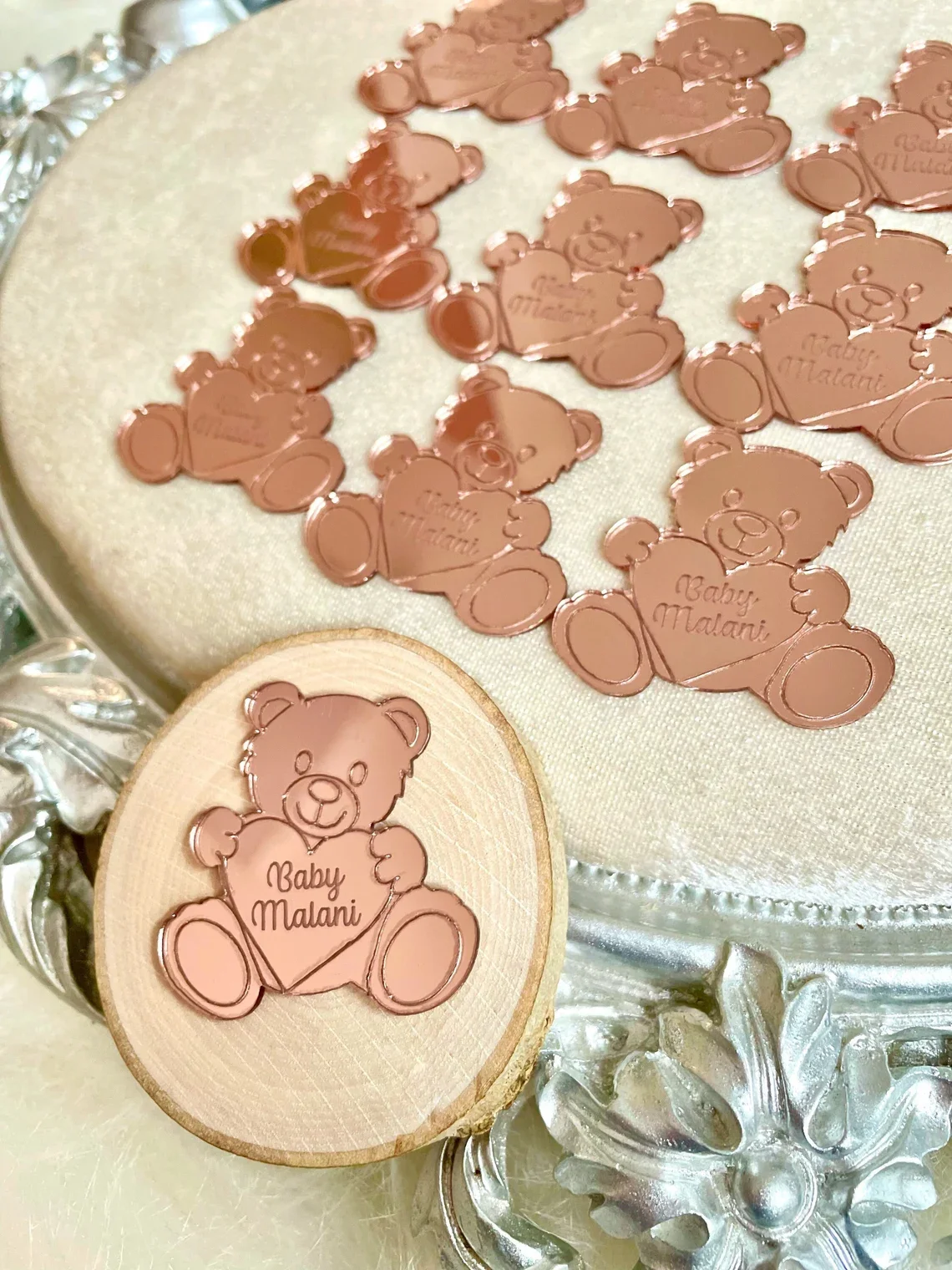 

30/50/100Pcs Teddy Bear Acrylic Mirror,Baby Shower Tag,Thank You Beary Much, Personalized Gift,Teddy Bear Tag,Baby Name