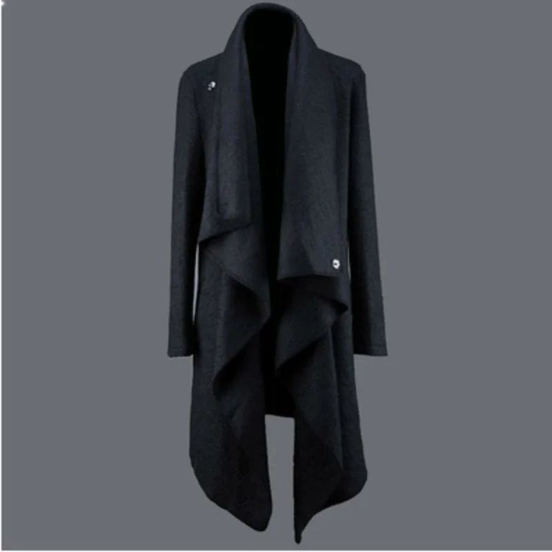 

k Sle Men's Woolen Coat Autumn Winter Long Coat Asymmetrical Hemline Loose Fit St Favorite Faionable Outerwear
