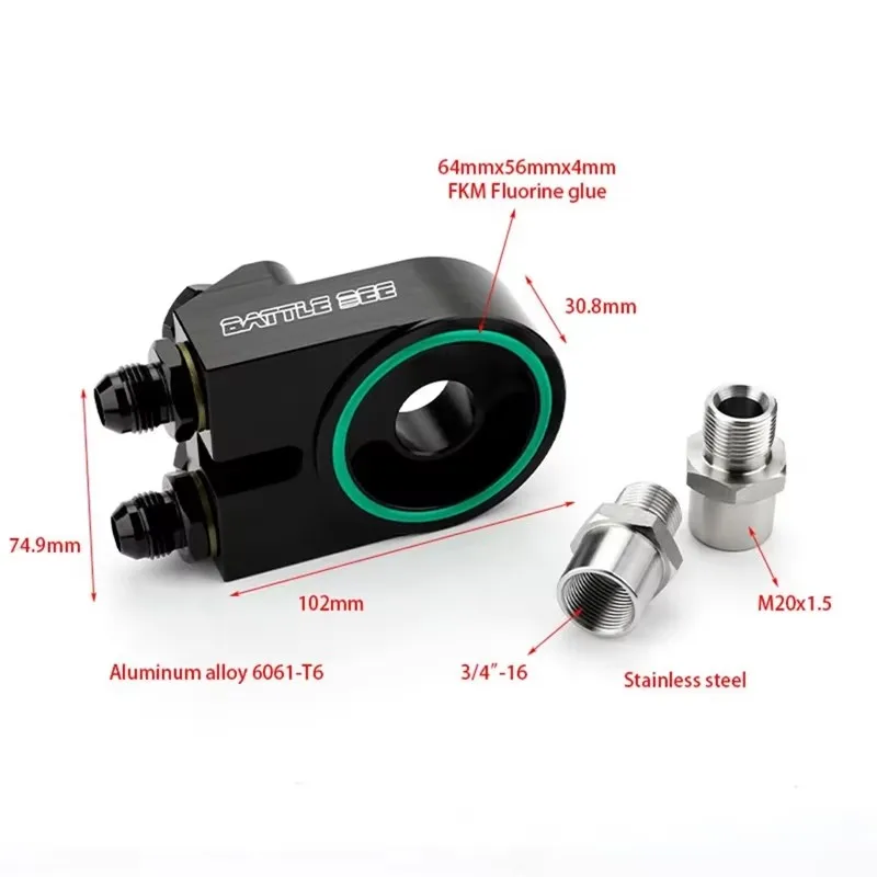 Engine Radiator Adapter Oil Cooler Filter Thermostat Sandwich Plate Elevation Angle 45° AN8 AN10 Aluminum Alloy CNC