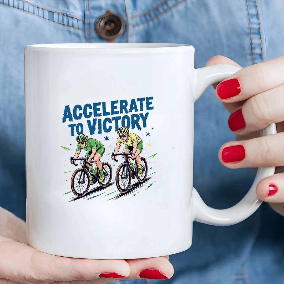 

Accelerate to Victory Sports Mug 11oz Couples Cartoon Cycling Commemorative Gift for Christmas Family Office