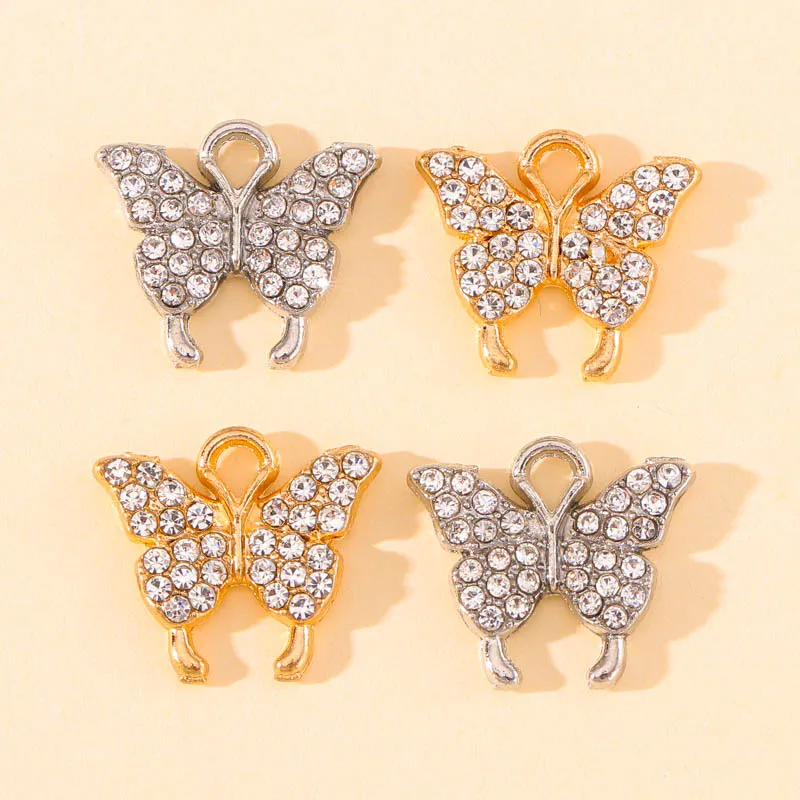 20Pcs 15x13mm Fashion Zircon Crystal Butterfly Charms Animal Pendant for Necklace Women DIY Earrings Jewelry Making Accessories