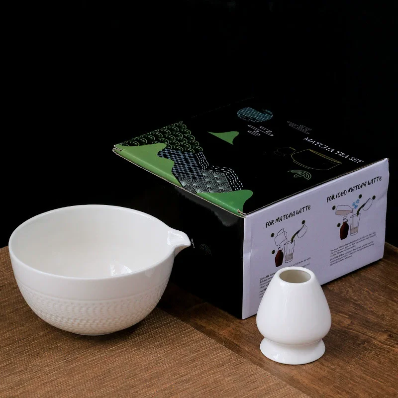 

2 Pieces Traditional Japanese Matcha Bowl and Whisk Holder Tea Bowl with Pouring Spout for Office Table Tea Ceremony Party Gift