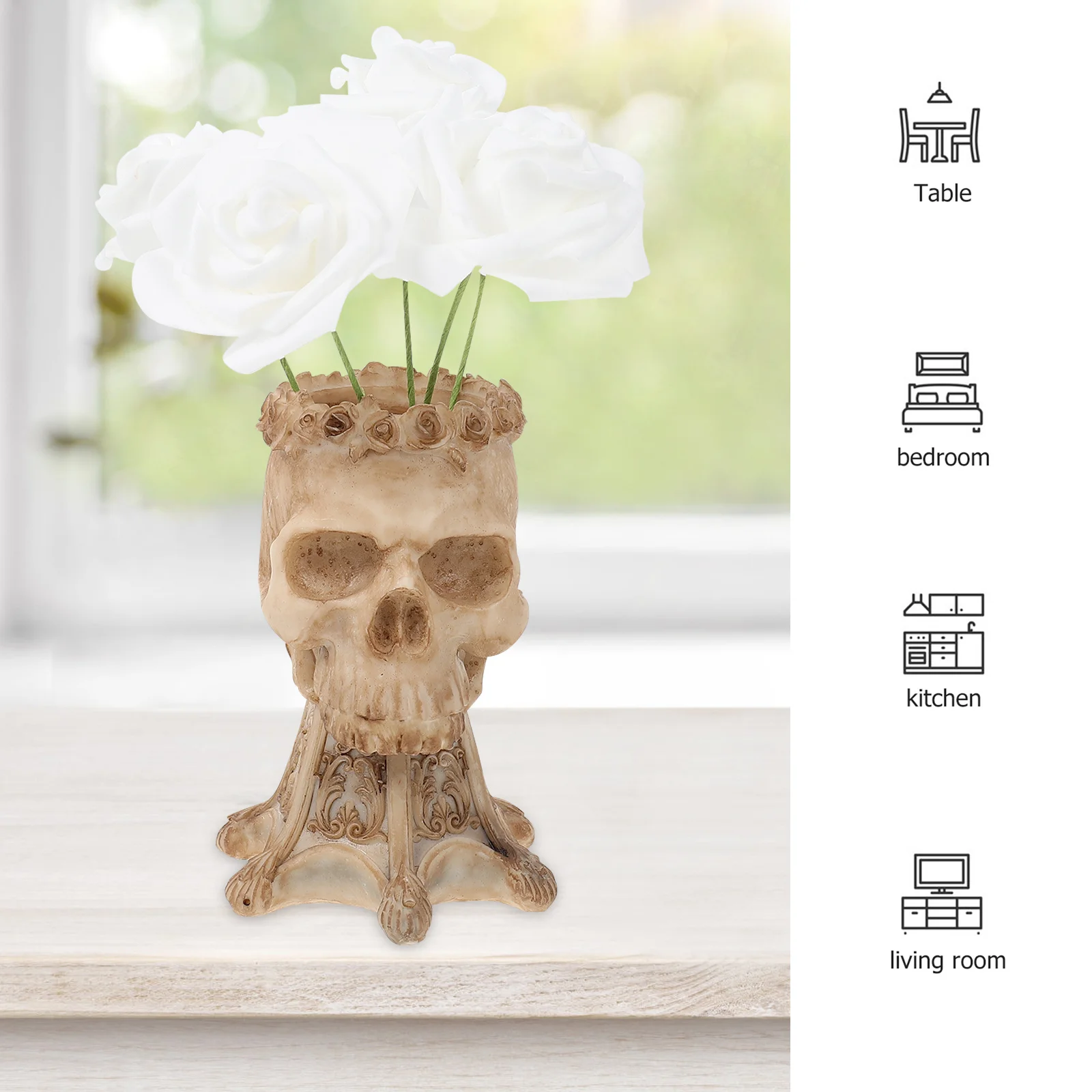 

1Pcs Resin Skull Flower Vase Creative Vintage Home Decoration Decorative Skull Craft for Halloween Party Desktop Ornament