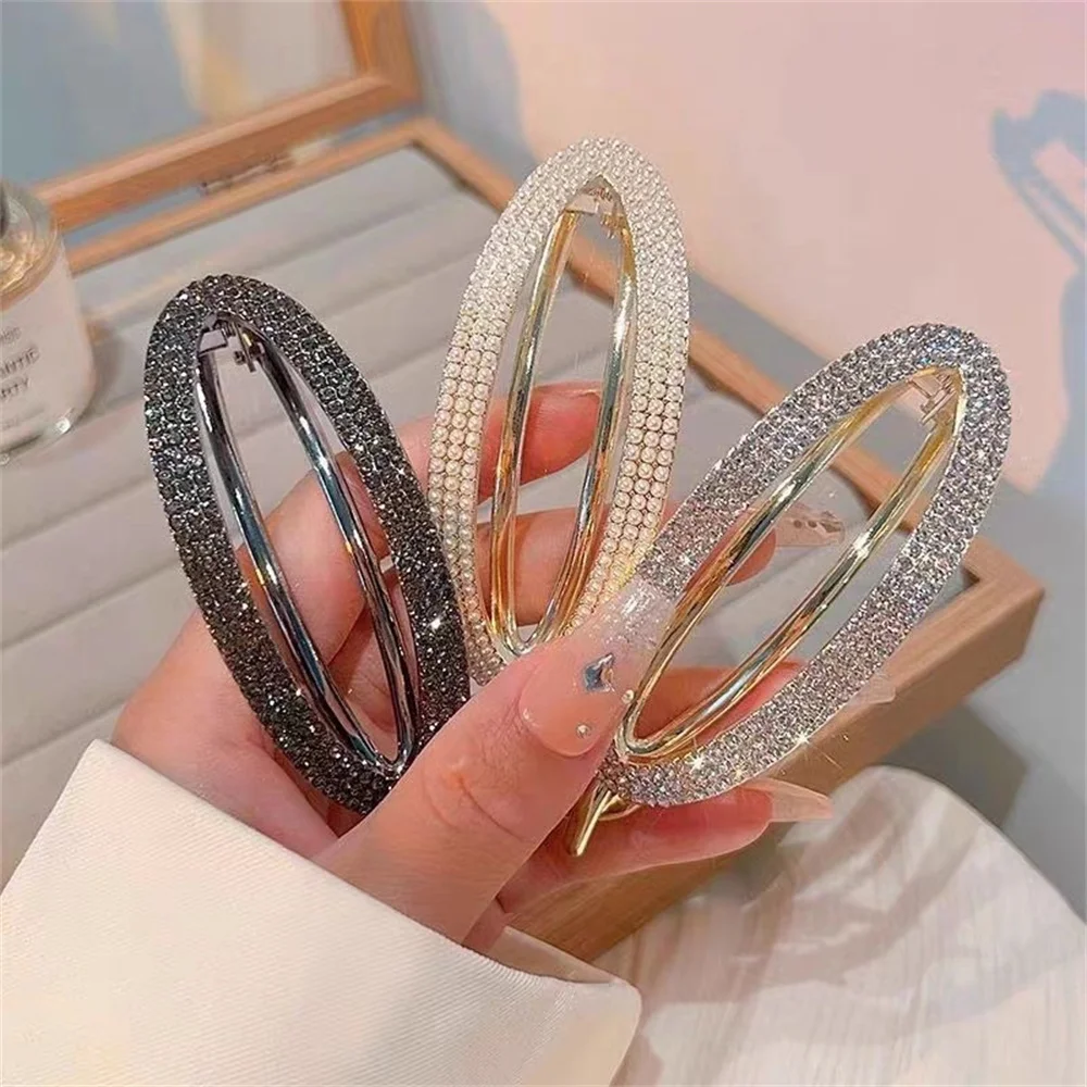 Luxury Rhinestone Oval Hairpins For Women Elegant Imitation Pearl Back Head Hair Clips Hair Accessories Barrettes Friend Gifts