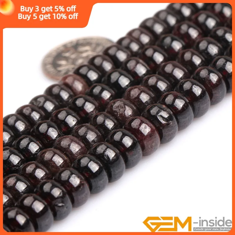 Natural Stone Dark Red Garnet Rondelle Spacer Beads For Jewelry Making Strand 15