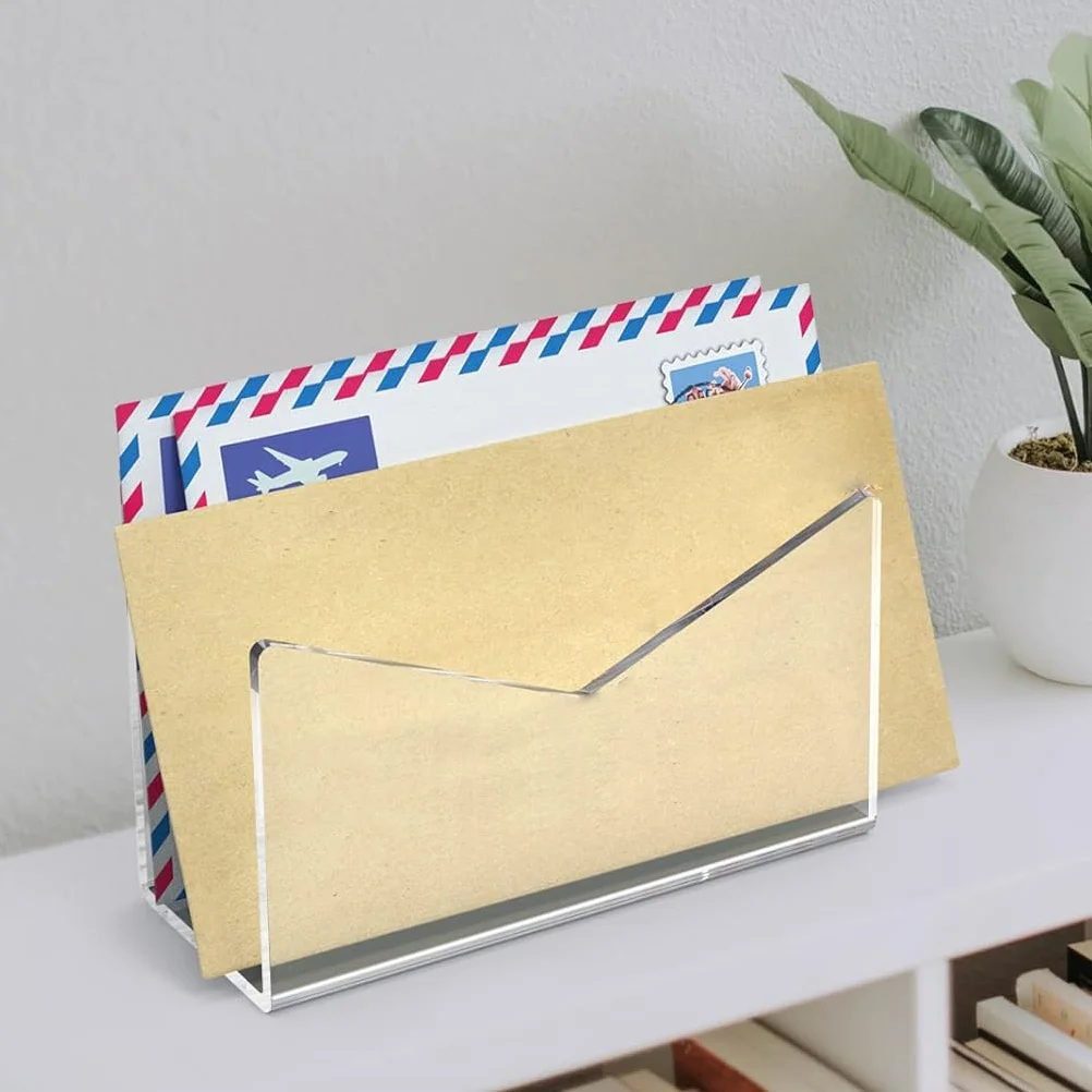 2PCS Acrylic Mail ganizer Desktop Letter Sorter Postcard Holder Office File Wallet Letter Holders Mail Sorter Rack Desk Storage