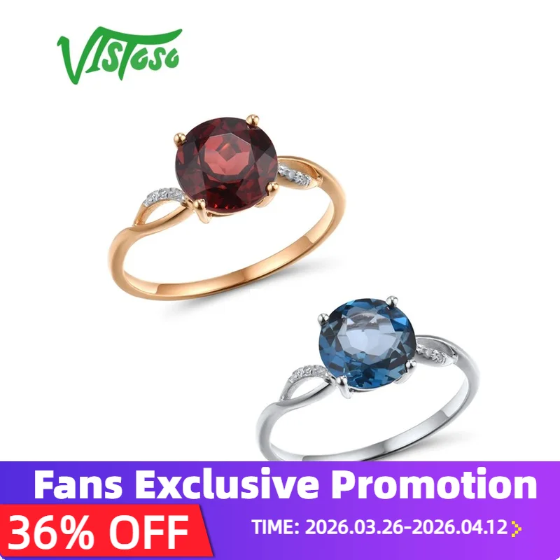 

Женское золотое кольцо с голубым топазом VISTOSO, из 14-каратного золота, со сверкающими бриллиантами и гранатом, ювелирные украшения из драгоценных камней для свадьбы или юбилея