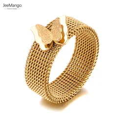 JeeMango Trendy Titanium Stainless Steel Butterfly Animal Ring Gold Plated Bohemia Party Rings Jewelry For Women Кольца JR21009