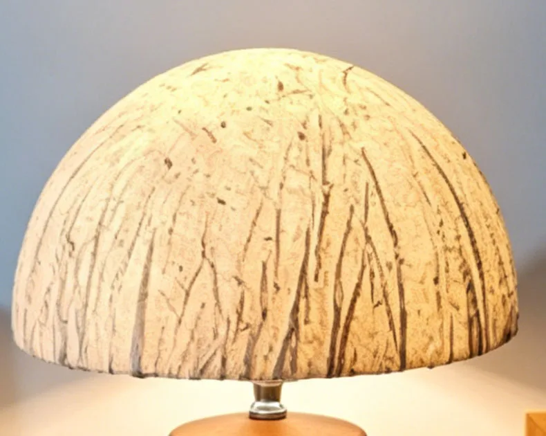 Paper Lampshade Table Lamp Brown Wood Base E27 Bulb For Roon