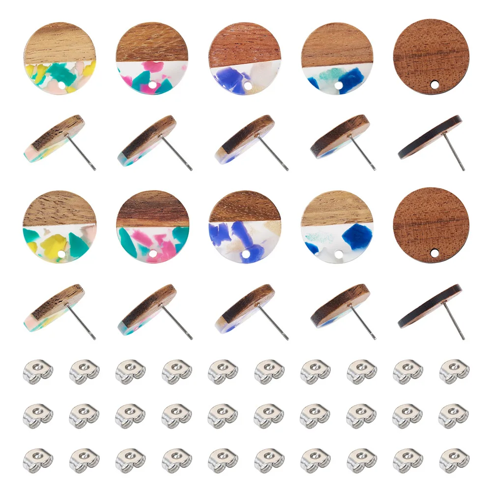 

50/60Pcs Natural Walnut Wood Flat Round Stud Earrings Set Flat Round Earrings For Women Earrings Posts Jewelry Accessories