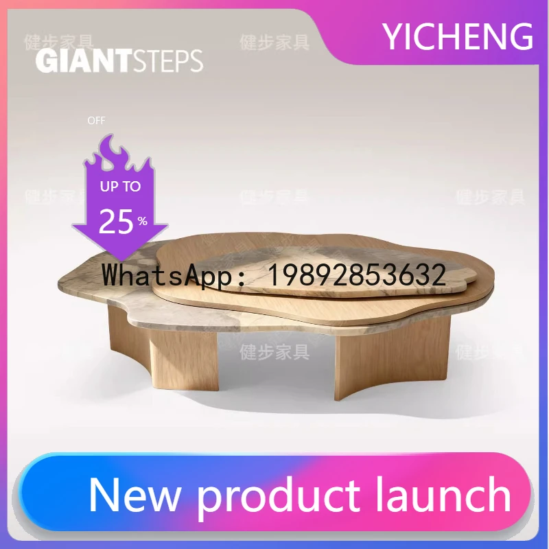 

TQH Natural Luxury Stone Combination Marble Coffee Table Living Room Modern Creative Round Irregular Minimalist