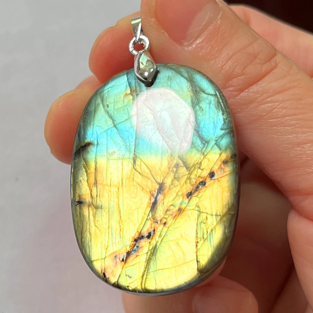 Pink Labradorite Pendant Irregular Shape Bead Natural Stone Purple Necklace for Men Women