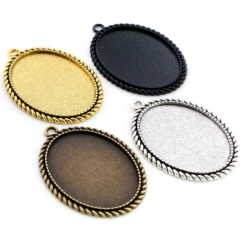Nowa moda 5 sztuk 30x40mm rozmiar wewnętrzny antyczne posrebrzane brąz i czarny prosty styl Cabochon ustawienie podstawy wisiorek