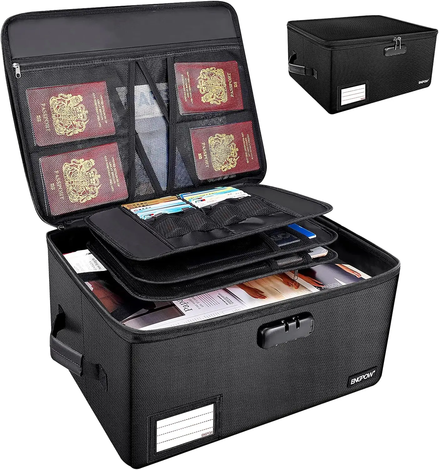 Collapsible Hard Filing Box with Handle,Non-dusty Portable Travel Home Office Safe Bin for Files,Laptop,Paper