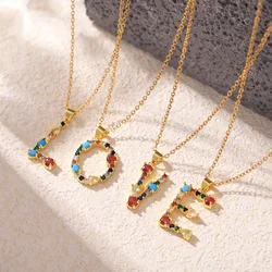 Hot Sale Rainbow Color Initial CZ Necklace Charm Letter Pendant Name Jewelry Women Accessories Fine Party Birthday Gift