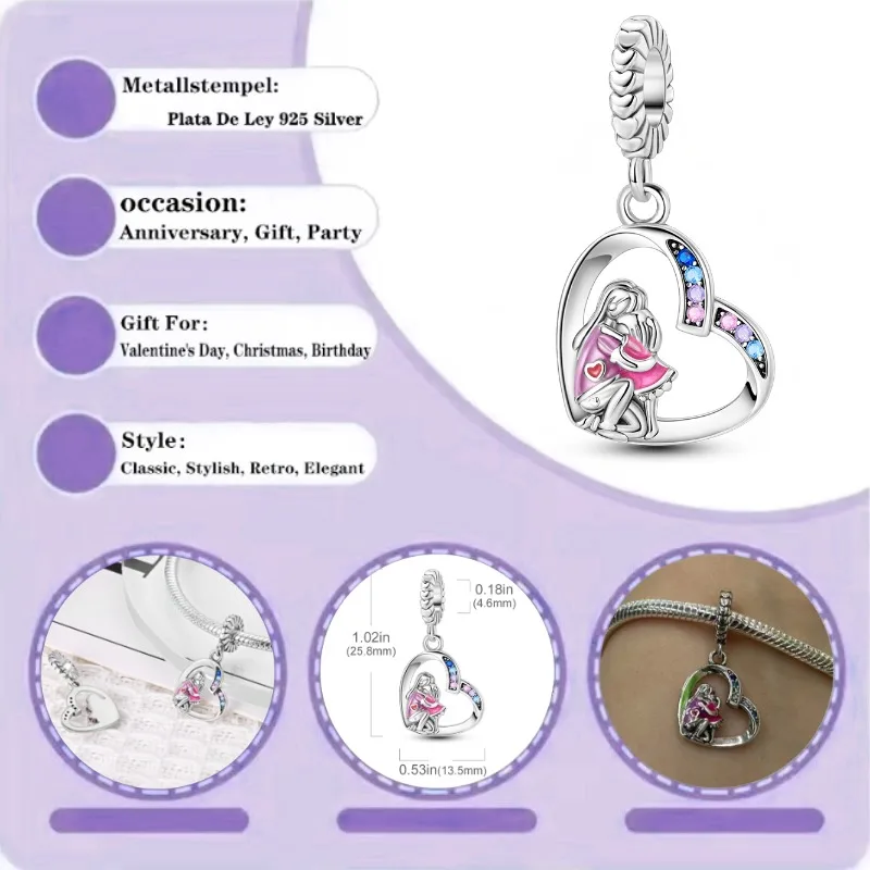 

Новый кулон из стерлингового серебра 925 пробы, украшение с бусинами в форме объятия, оригинальный браслет, подарок для самостоятельного изготовления украшений.