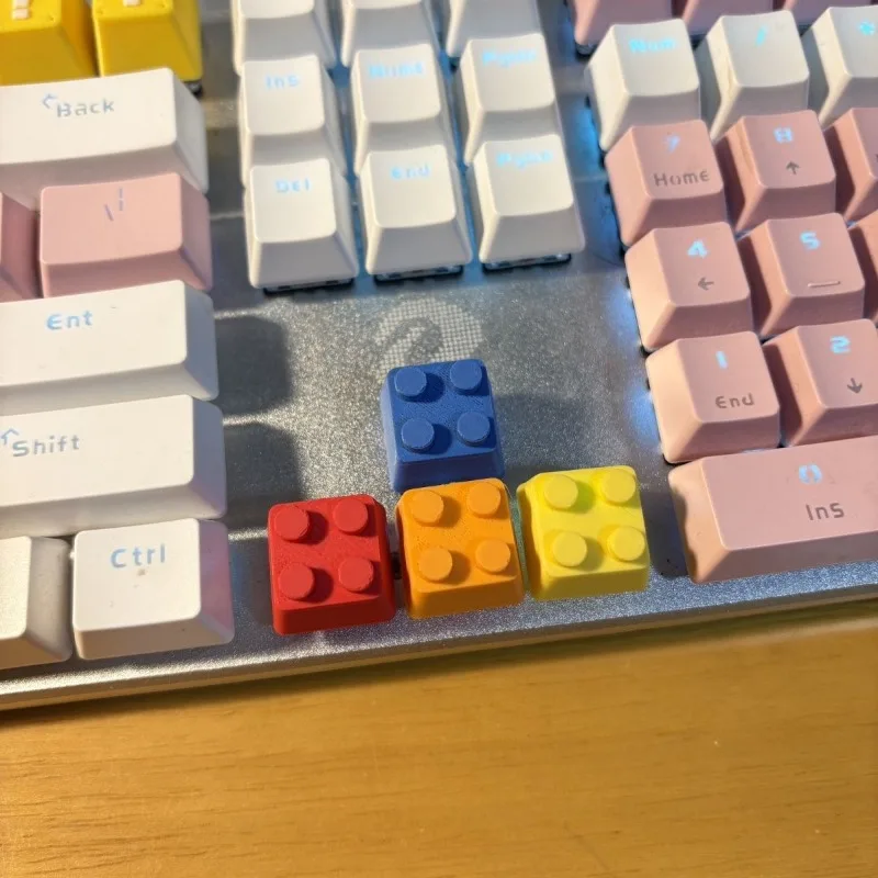 4PCS Cute Building Block Keycaps for Cross-Axis Mechanical Keyboards ASDW Keys Caps Game Office Accessories