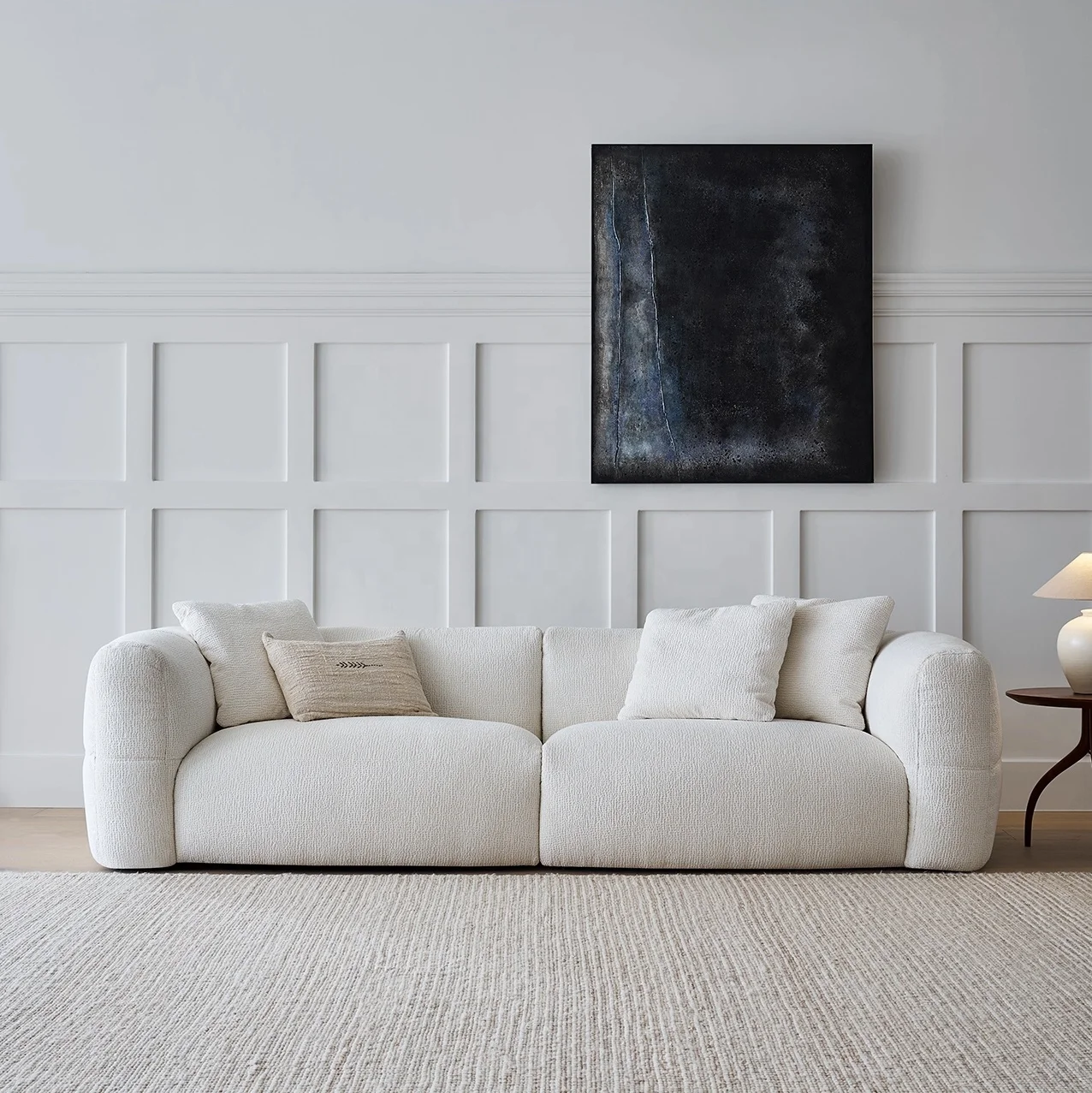 # French Retro Luxury Creamy White Velvet 3-seater Living Room Sofa Set Modular Chenille Hotel Designer Leisure Sofa