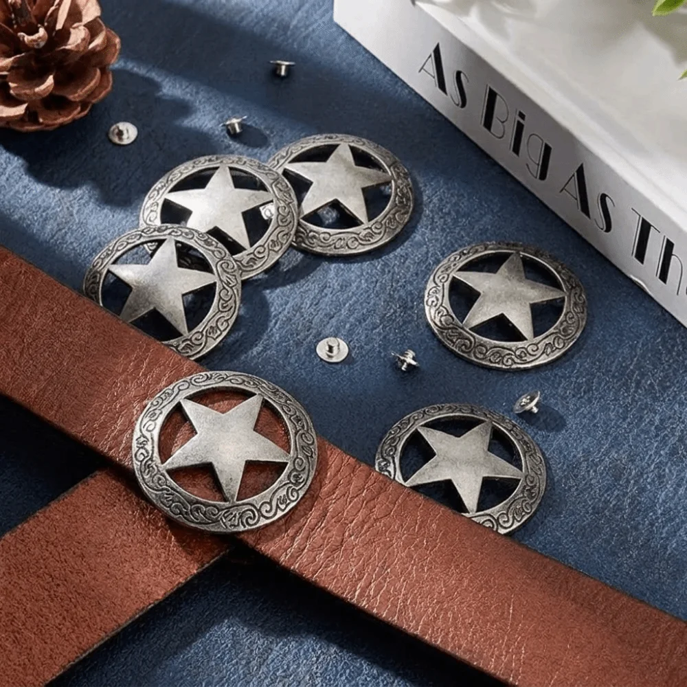 

Stars Hollowed Out Replacement Casting Buckle Small Size Round Shape Vintage Metal Concho Screw Back Rivet Nuts