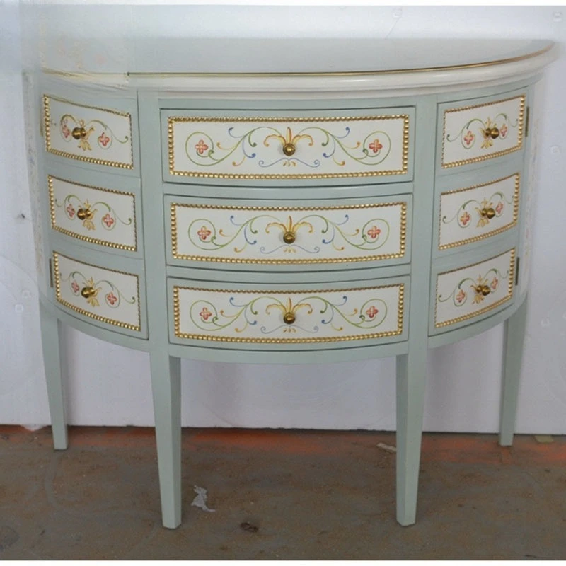 European hand-painted semi-circular entrance cabinet French villa model room light blue entrance cabinet locker furniture