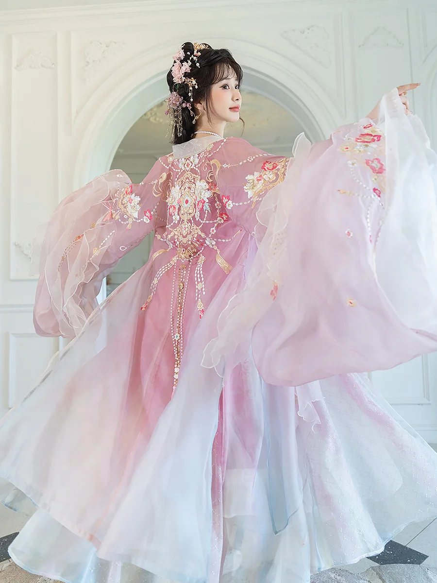 

Original Tang Dynas Sle Heavy Embroidery Fairy Aosphere Drifting Wide Sve irt Husk Skirt Hanfu Women's Autumn Faion