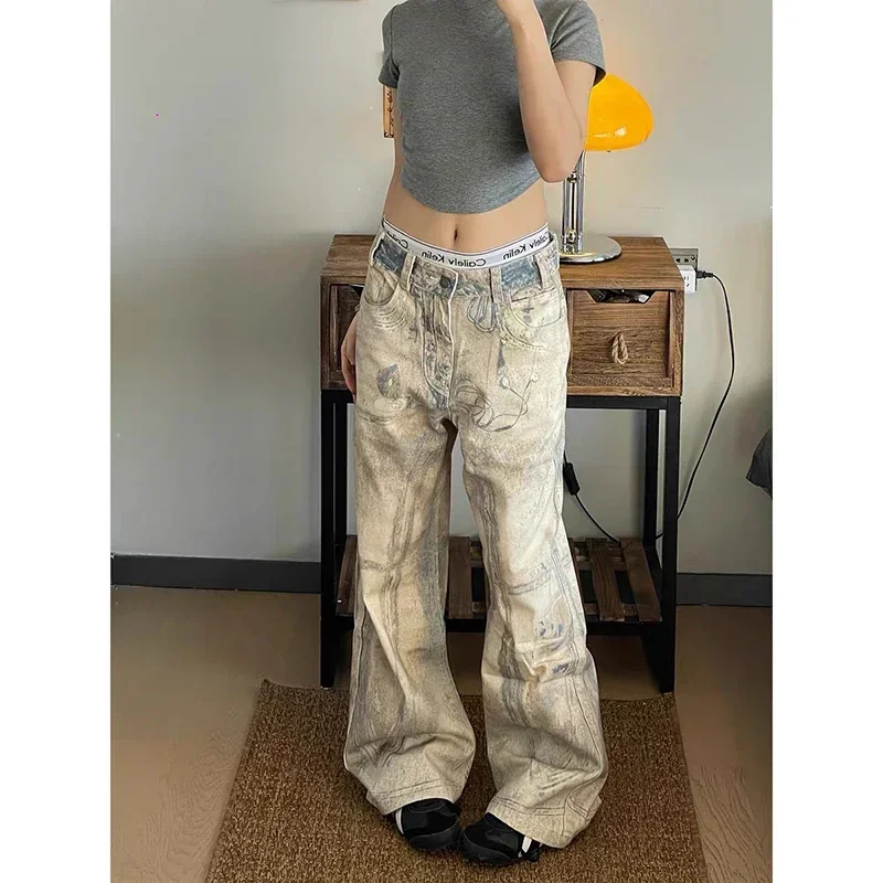 

Graffiti Print Baggy Jeans Women Streetwear Harajuku Y2k Aesthetic Oversize Denim Pants Trousers Vintage 2000s Trashy 2025