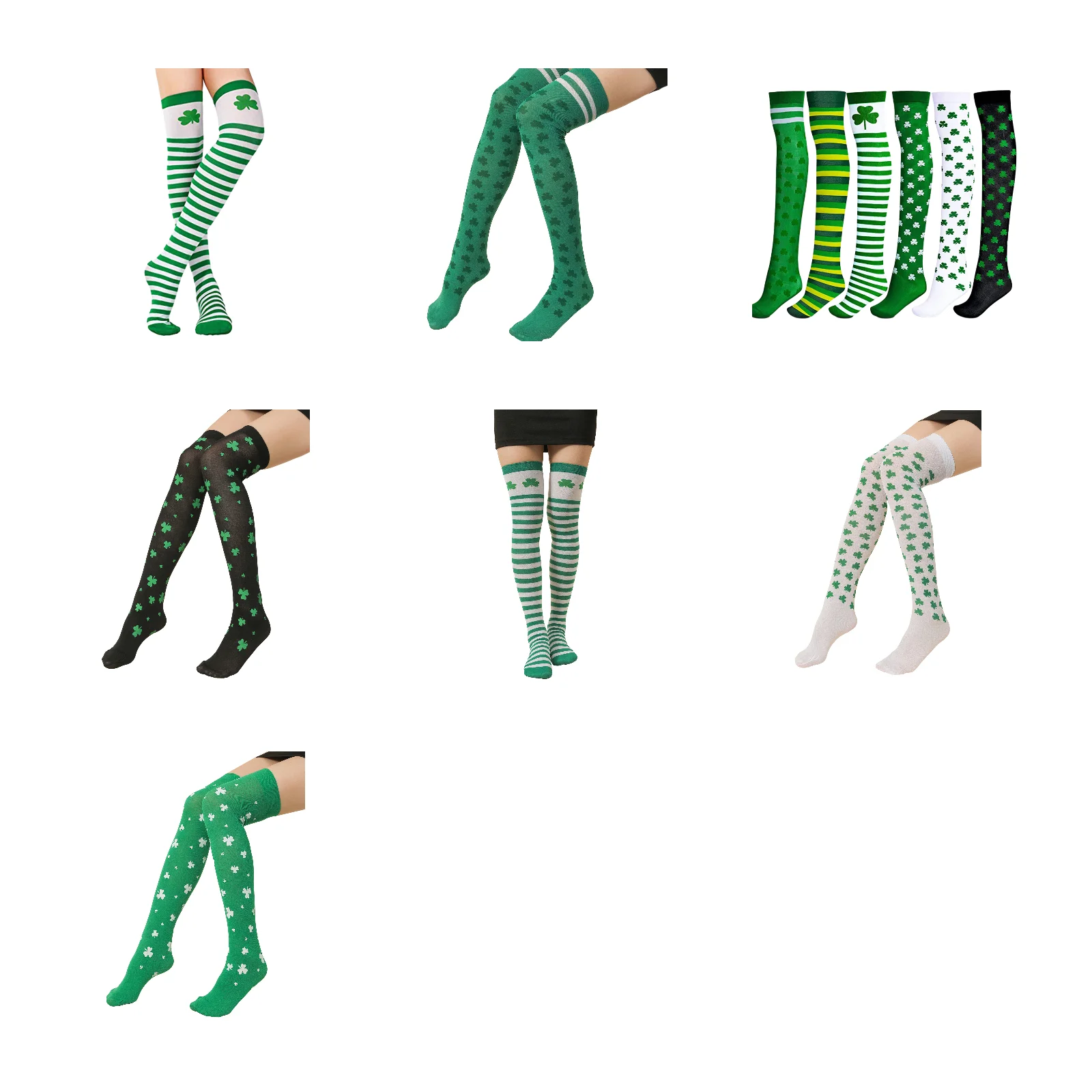 

Irish Day stocking set: 7 combinations of clover stripes/solid colors (including over-the-knee socks + six sets)