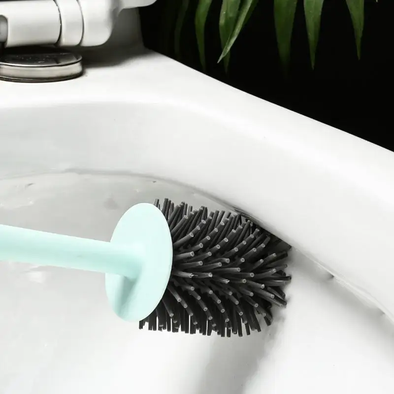 Silicone Toilet Brush Soft TPR Bristle Wall Mounted Punch-Free Easy Install Bathroom Deep Cleaning Accessory