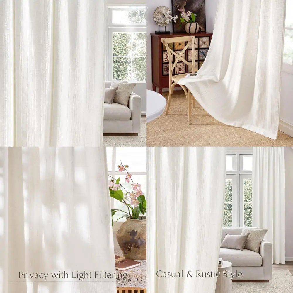 

Linen Jacquard Curtains for Living Spaces - Privacy Filtering, Boho Style, W52 x L84, Set of 2